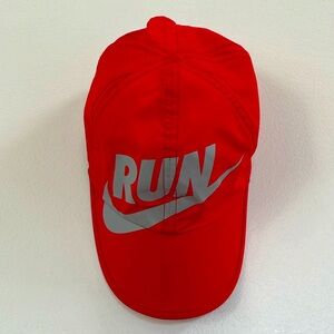 Nike Dri-Fit Featherlight Cap/Hat Red w/ Silver "Run" Sign Women's One Size